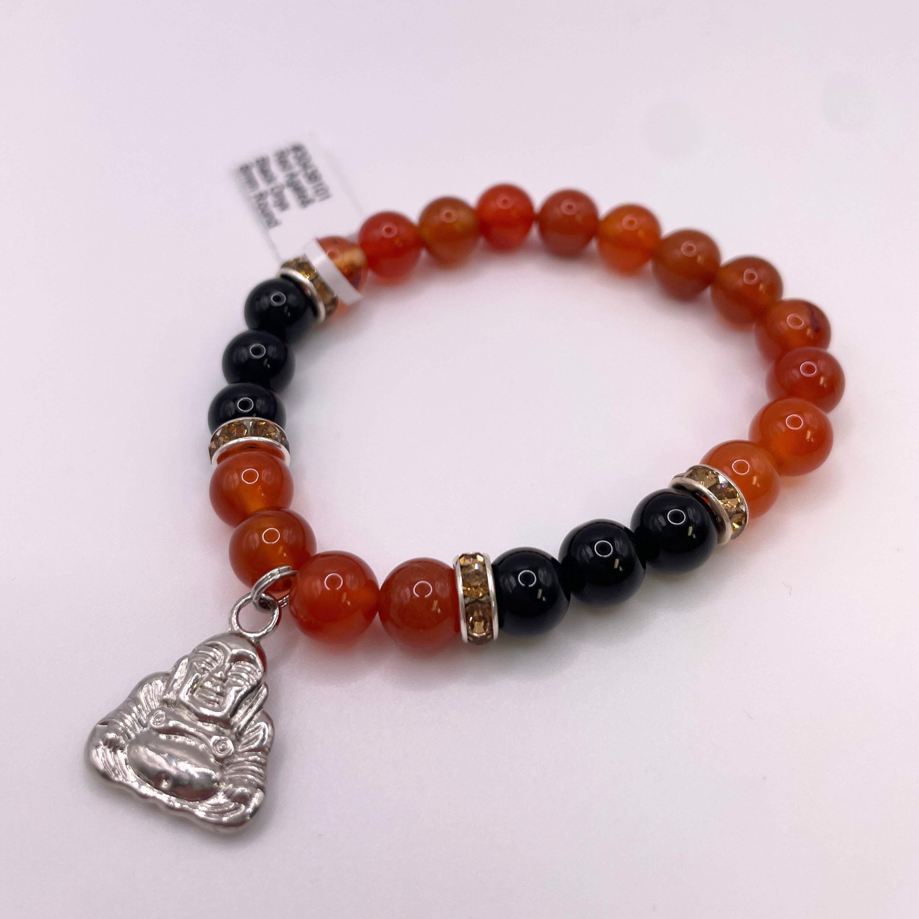 Red Agate & Black Onyx Beaded Bracelet